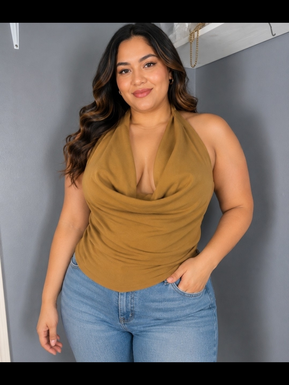 Zara Cowl Neck Halter Top in Mustard